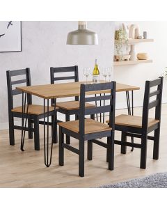 Augusta Wooden Dining Table In Oak With 4 Texas Black Chairs