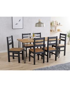 Augusta Large Wooden Dining Table In Oak With 6 Texas Black Chairs