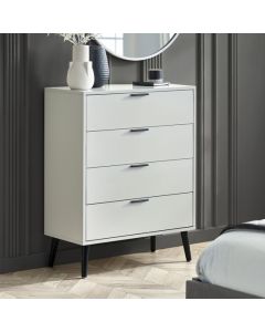 Alba Wide Wooden Chest Of 4 Drawers In Silk Grey