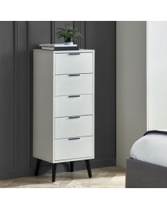 Alba Narrow Wooden Chest Of 5 Drawers In Silk Grey