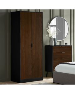 Alba Wooden Wardrobe With 2 Doors In Walnut And Black