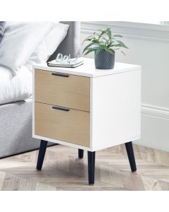 Alba Wooden Bedside Cabinet With 2 Doors In White And Oak