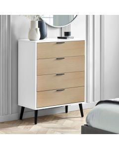 Alba Wide Wooden Chest Of 4 Drawers In White And Oak