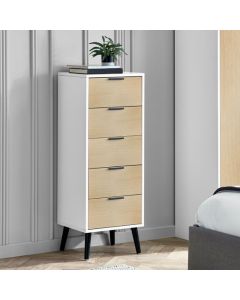 Alba Narrow Wooden Chest Of 5 Drawers In White And Oak