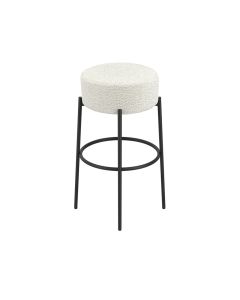 Anais Boucle Fabric Counter Stool In Ivory With Black Metal Legs