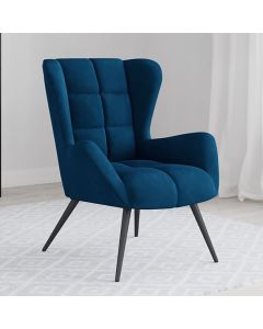 Dalton Velvet Accent Chair In Blue With Black Legs