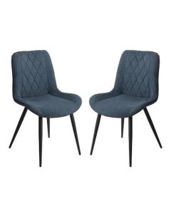 Aspen Diamond Stitch Blue Cord Fabric Dining Chairs In Pair