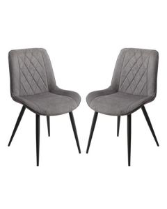 Aspen Diamond Stitch Grey Fabric Dining Chairs In Pair