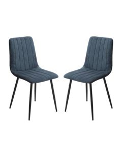 Aspen Straight Stitch Blue Cord Fabric Dining Chairs In Pair