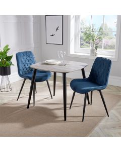 Aspen Grey Oak Square Dining Table With 2 Blue Fabric Chairs