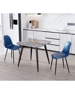 Aspen Grey Oak Square Dining Table With 2 Blue Curve Plastic Chairs