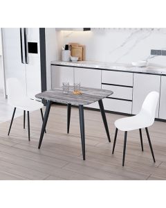 Aspen Grey Oak Square Dining Table With 2 White Curve Plastic Chairs