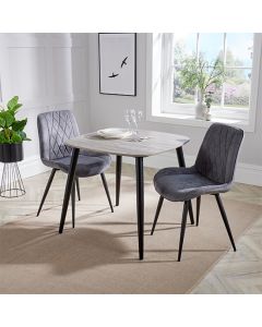 Aspen Grey Oak Square Dining Table With 2 Grey Fabric Chairs