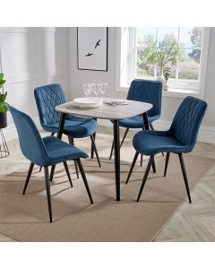 Aspen Grey Oak Square Dining Table With 4 Blue Fabric Chairs