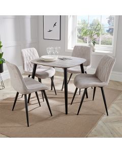 Aspen Grey Oak Square Dining Table With 4 Natural Fabric Chairs