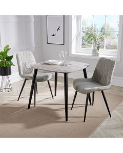 Aspen Grey Oak Square Dining Table With 2 Light Grey Fabric Chairs