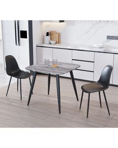 Aspen Grey Oak Square Dining Table With 2 Black Curve Plastic Chairs