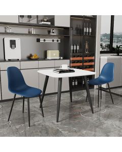 Aspen White Square Dining Table With 2 Blue Curve Plastic Chairs