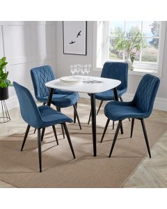 Aspen White Square Dining Table With 4 Blue Diamond Stitch Fabric Chairs