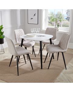 Aspen White Square Dining Table With 4 Natural Diamond Stitch Fabric Chairs