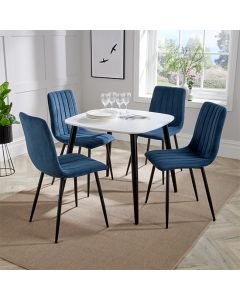 Aspen White Square Dining Table With 4 Blue Straight Stitch Fabric Chairs