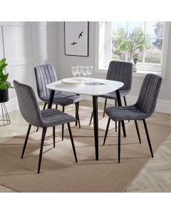 Aspen White Square Dining Table With 4 Grey Straight Stitch Fabric Chairs