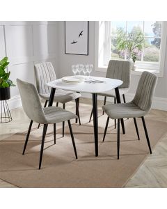 Aspen White Square Dining Table With 4 Light Grey Straight Stitch Fabric Chairs