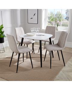 Aspen White Square Dining Table With 4 Natural Straight Stitch Fabric Chairs