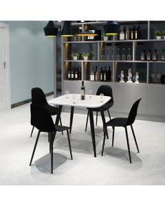 Aspen White Square Dining Table With 4 Black Curve Plastic Chairs