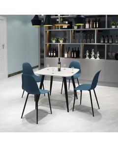 Aspen White Square Dining Table With 4 Blue Curve Plastic Chairs