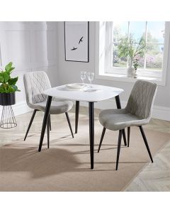 Aspen White Square Dining Table With 2 Natural Diamond Stitch Fabric Chairs