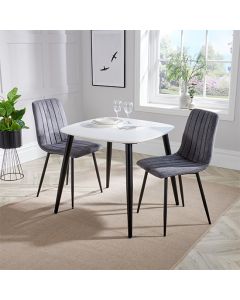 Aspen White Square Dining Table With 2 Grey Straight Stitch Fabric Chairs