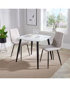 Aspen White Square Dining Table With 2 Natural Straight Stitch Fabric Chairs