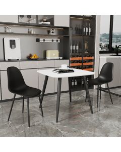 Aspen White Square Dining Table With 2 Black Curve Plastic Chairs