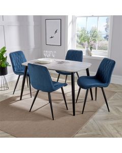 Aspen Grey Oak Rectangular Dining Table With 4 Blue Fabric Chairs