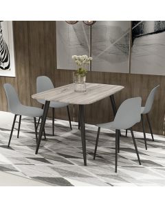 Aspen Grey Oak Rectangular Dining Table With 4 Grey Curve Plastic Chairs