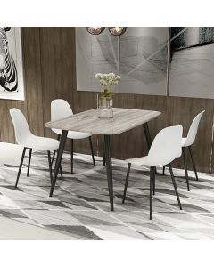 Aspen Grey Oak Rectangular Dining Table With 4 White Curve Plastic Chairs