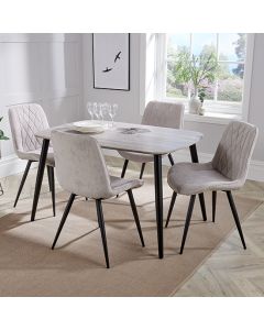 Aspen Grey Oak Rectangular Dining Table With 4 Natural Fabric Chairs