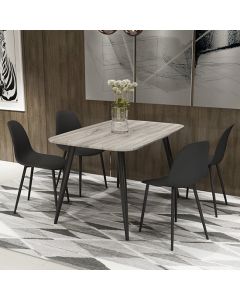 Aspen Grey Oak Rectangular Dining Table With 4 Black Curve Plastic Chairs