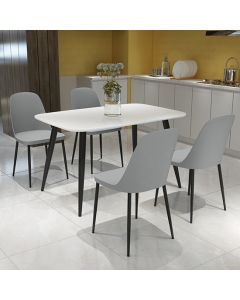 Craven Rectangular White Dining Table With 4 Berlin Duo Light Grey Chairs