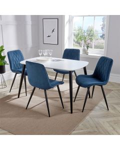 Aspen White Rectangular Dining Table With 4 Blue Diamond Stitch Fabric Chairs