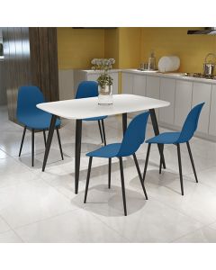 Aspen White Rectangular Dining Table With 4 Blue Curve Plastic Chairs