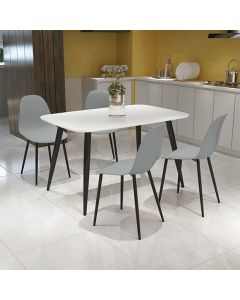 Aspen White Rectangular Dining Table With 4 Grey Curve Plastic Chairs