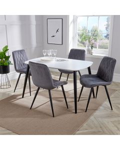 Aspen White Rectangular Dining Table With 4 Grey Diamond Stitch Fabric Chairs