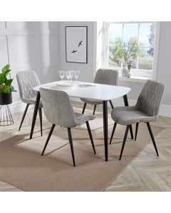 Aspen White Rectangular Dining Table With 4 Light Grey Diamond Stitch Fabric Chairs