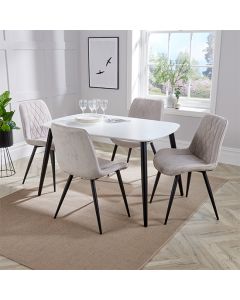 Aspen White Rectangular Dining Table With 4 Natural Diamond Stitch Fabric Chairs