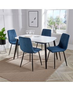 Aspen White Rectangular Dining Table With 4 Blue Straight Stitch Fabric Chairs