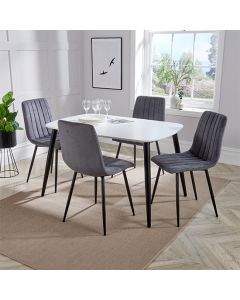 Aspen White Rectangular Dining Table With 4 Grey Straight Stitch Fabric Chairs