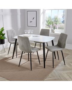 Aspen White Rectangular Dining Table With 4 Light Grey Straight Stitch Fabric Chairs