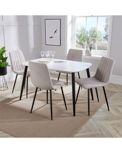 Aspen White Rectangular Dining Table With 4 Natural Straight Stitch Fabric Chairs